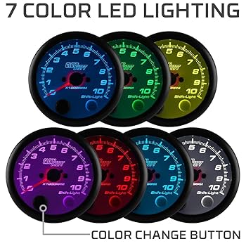 Amazon.com: GlowShift White 7 Color 10,000 RPM Tachometer